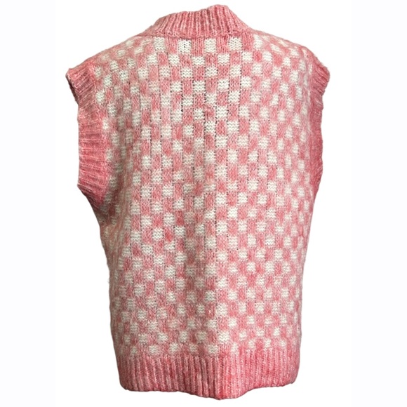 FRNCH Paris Womens Pink & White Sleeveless Checkered V-Neck Knit Vest Size Small - Picture 5 of 6